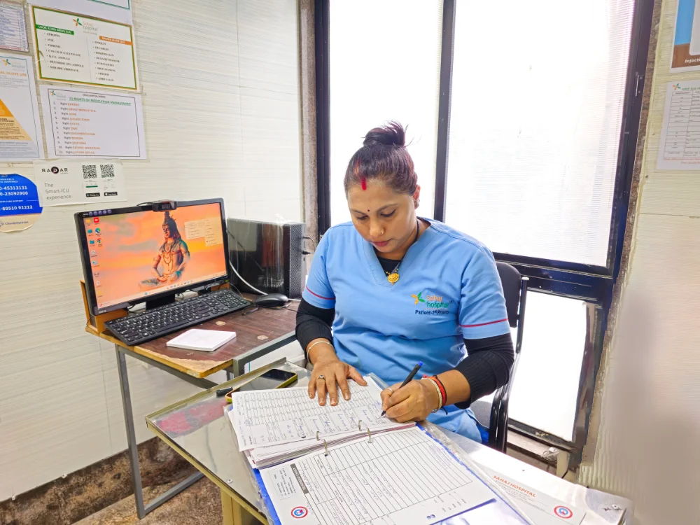 Nurse doing paper work